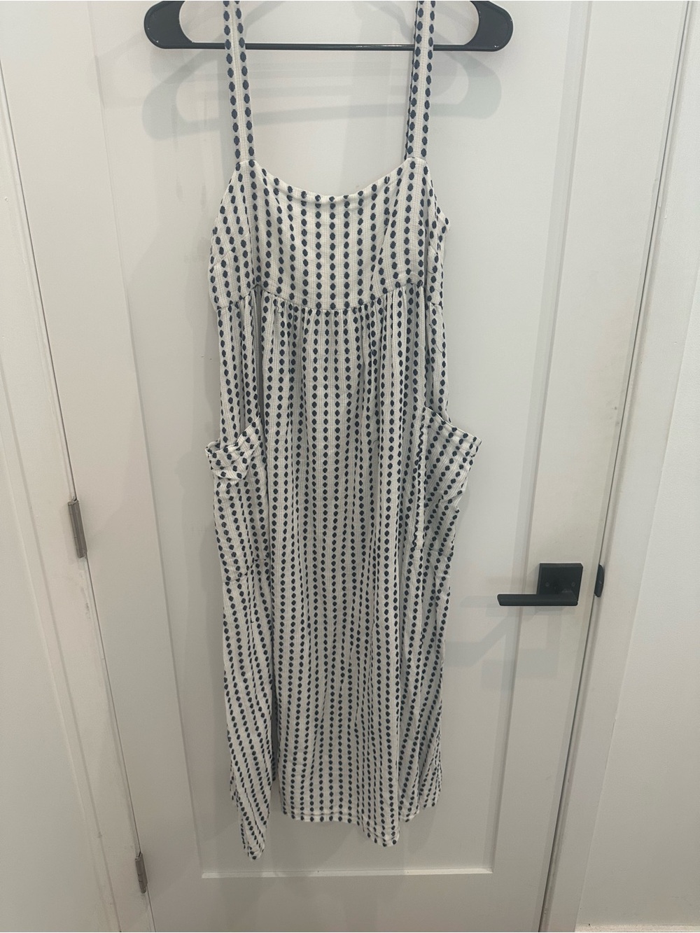 Mara Hoffman White Maxi Dress with Navy Dot Stripes